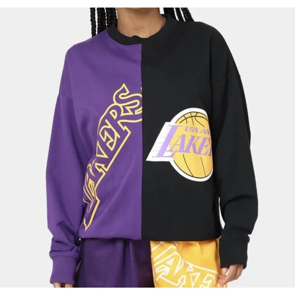 NEW Mitchell & Ness Lakers Sweatshirt Womens Large NBA Purple Black Yellow White - Picture 1 of 2